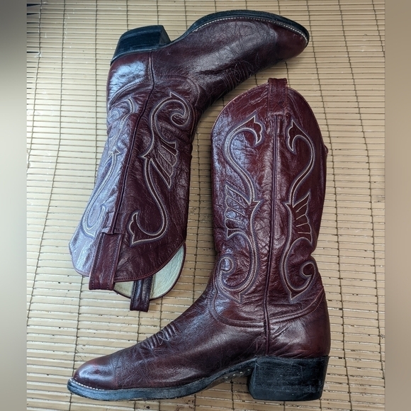Larry Mahan vintage 1981 men\'s sz 9D Burgundy red leather Cowboy Western Boots main image 8